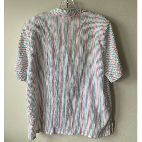 Vintage Striped Button-Down Short-Sleeve Shirt w/ Floral Stitching and Beading - Picture 4 of 5